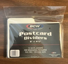 1 Package 10 BCW Archival Postcard Dividers 6" X 4 1/4" White No PVC