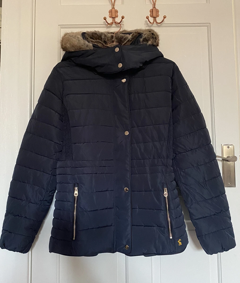 BNWT Joules Womens Gosway Fur Trim Padded Coat Marine Navy Size
