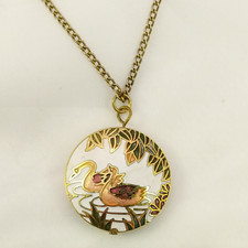 Cute Pink Swan Pendant Necklace 23" Gold Outlines