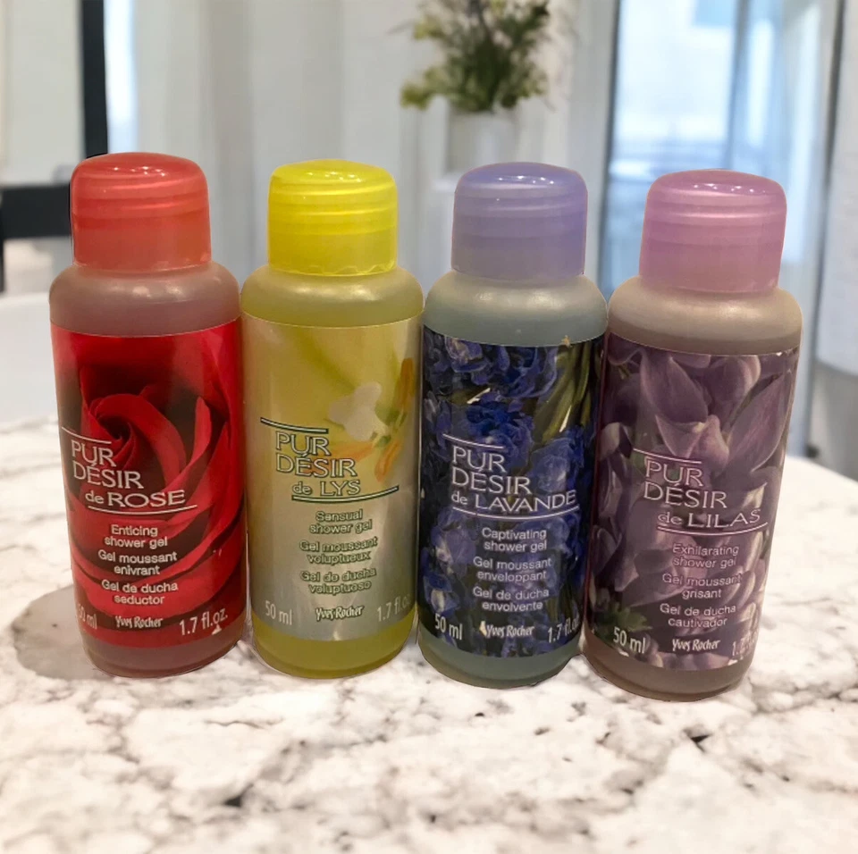 Lote de 4 geles de ducha Yves Rocher Pur Desir de ROSE, LAVANDE, LYS & LILAS 1,7 OZ Foto 2 de 4