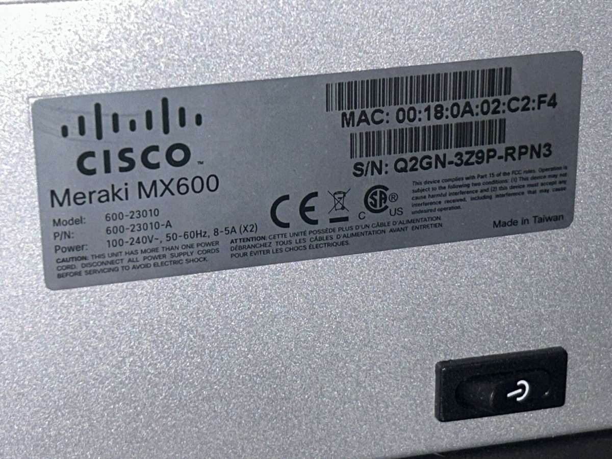 Cisco Meraki MX600 Security Appliance 600-23010 - No HDD No Cisco Meraki MX600 Security Appliance 600-23010 - No HDD No