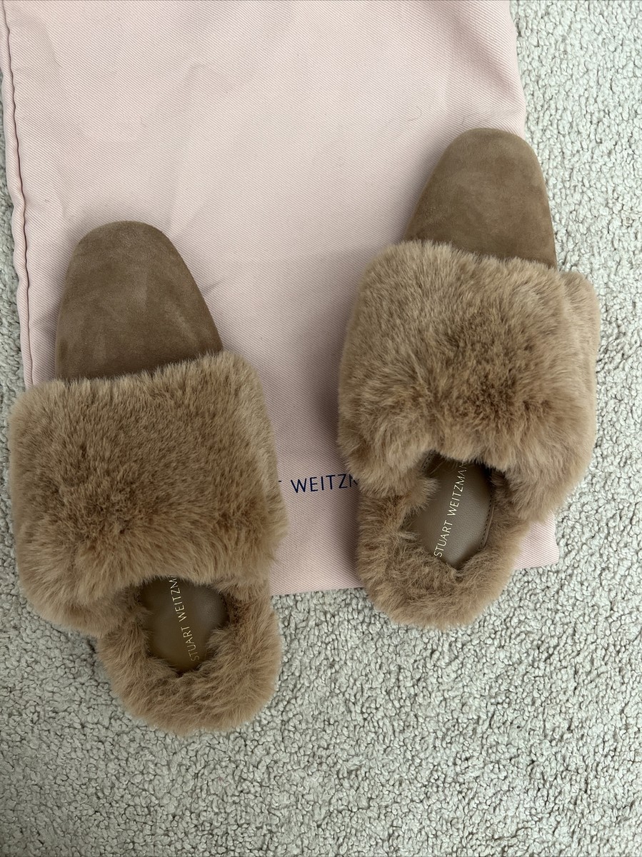 stuart weitzman slippers suede/fur size 6b camel