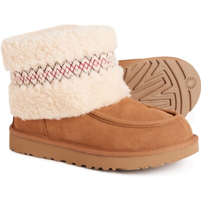 Ugg Mini UGGBraid Boot Women's Size 5 Suede  Ankle Booties Brown New $160