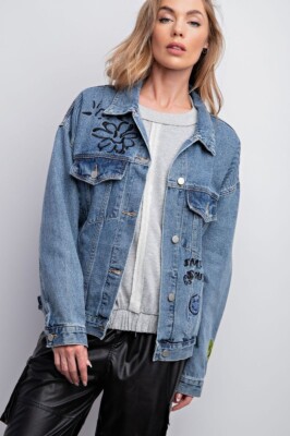 EASEL CLOTHING EMBROIDERY WASHED DENIM JACKET SIZE MEDIUM -A MUST HAVE!!!