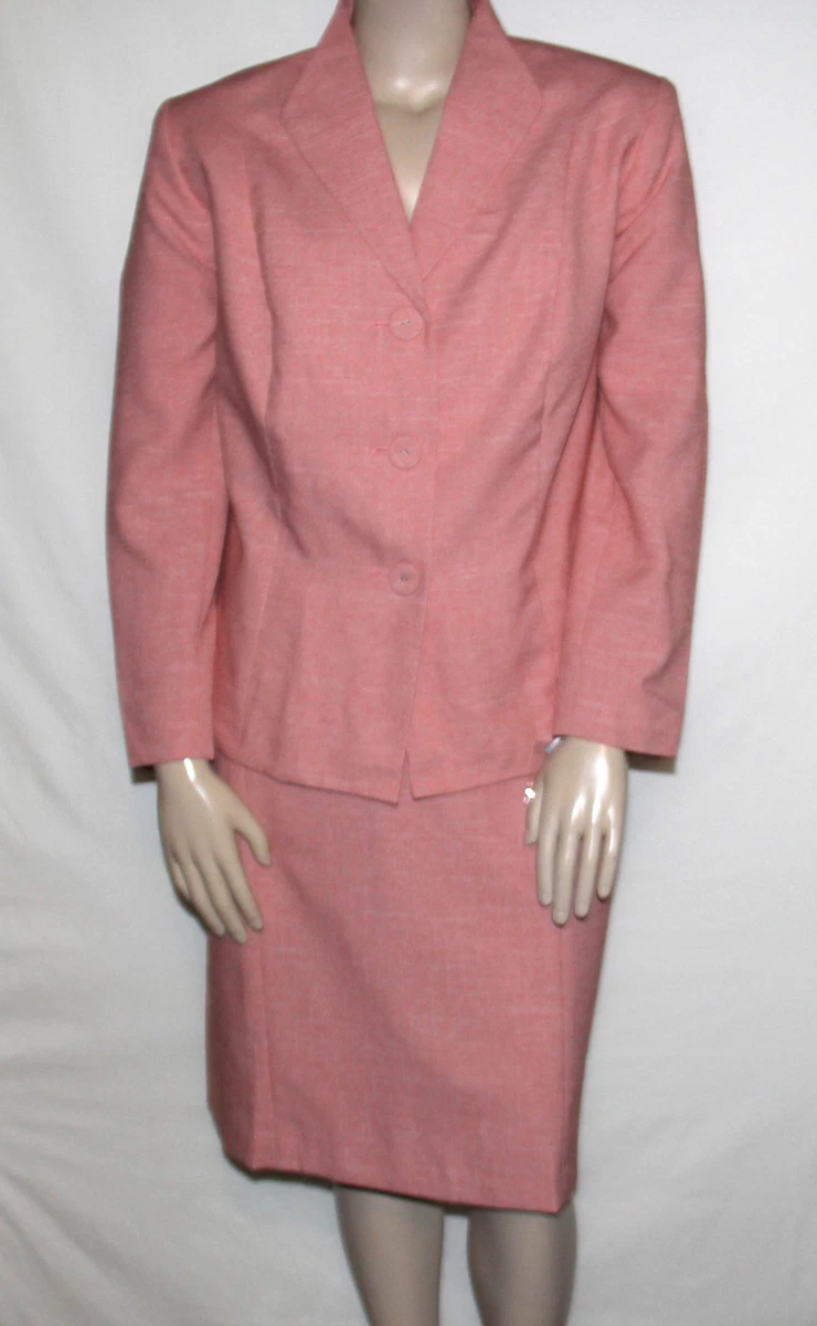 NEW Evan Picone Plus 20W Stand Collar Jacket Pencil Skirt Suit CORAL WHITE