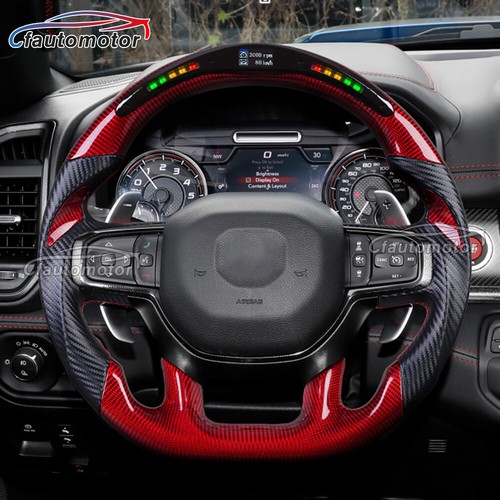 Red Carbon Fiber LED Steering Wheel for 2019+ Dodge RAM Rebel 1500 TRX - Picture 1 of 10