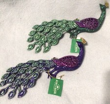 Kurt Adler Glitter Peacock Ornaments Set Of 2 New