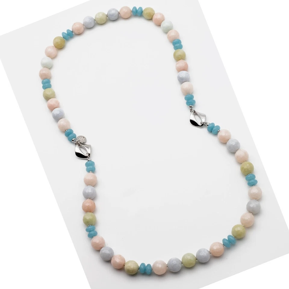 Collana Giada Multicolore e Argento 925 pietre dure naturali collana lunga maxi - Immagine 2 di 4