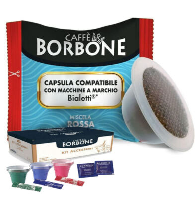 Kaffeekapseln Bourbon Rossa Mischung RED + KIT kompatibles Zubehör Bialetti *