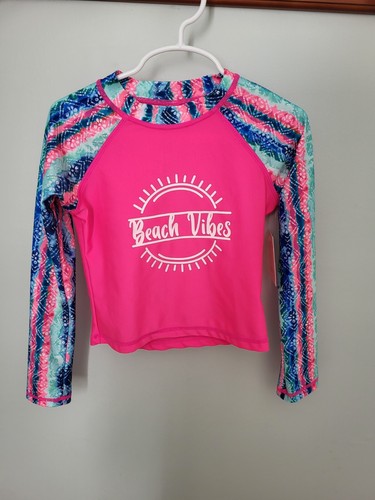 Girls 3 Piece Rashguard and Bathing Swimsuit Set New Size 4/5 UPF 50+ Pink Multi - Picture 3 of 7