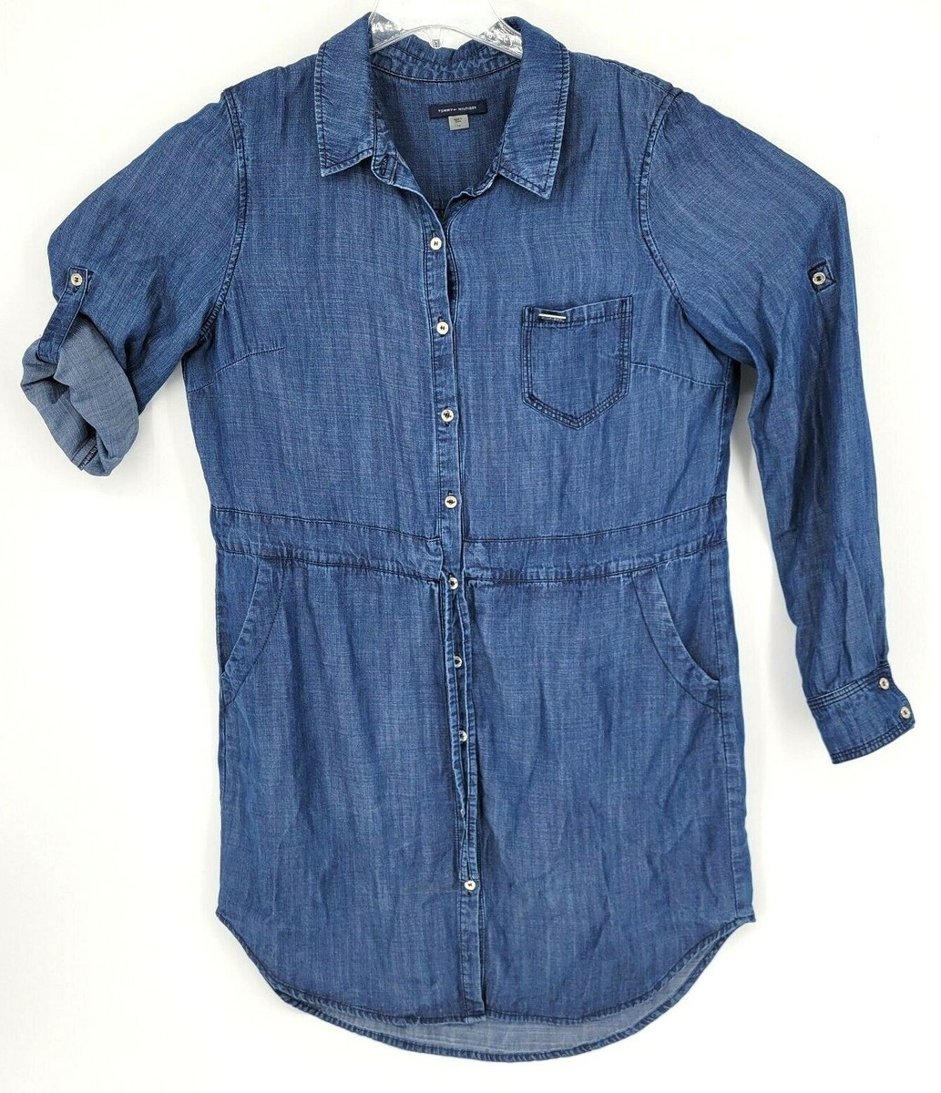 Tommy Hilfiger Indigo Denim Chambray Shirt Dress Women's Size 14 Long Sleeve