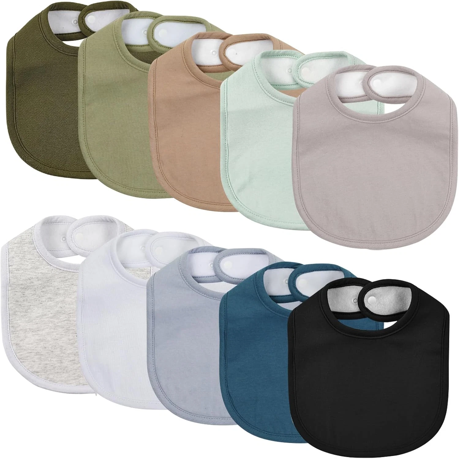 Multi-Color Baby Snap Bibs for Boys Girls,10 Pack Bandana Drool Bibs with Snap,O