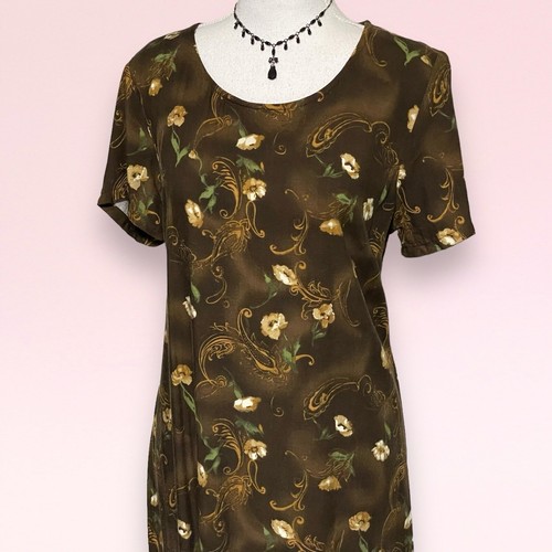 vintage 90s y2k brown green floral grunge whimsy goth boho babydoll maxi dress M - Picture 6 of 17