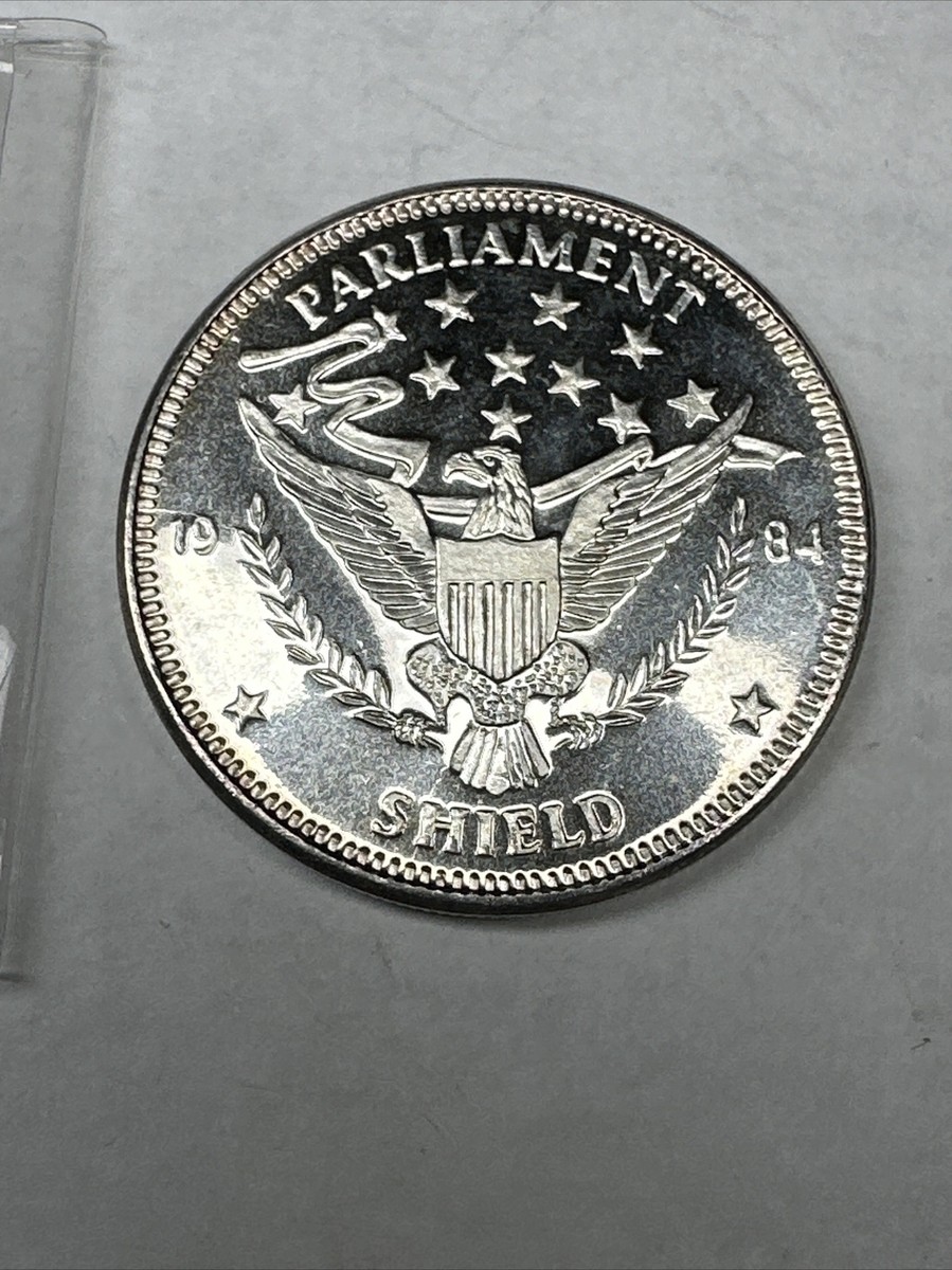 1984 Parliament Shield, One Troy Ounce Round. 0.999 Fine Silver