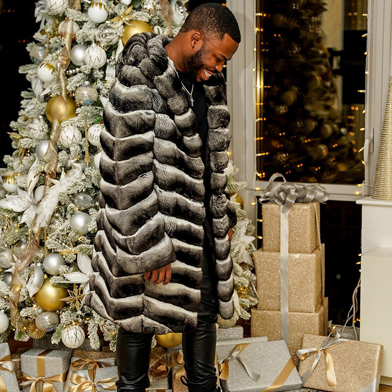New Mens Natural Rex Rabbit Fur Coats Hooded Winter