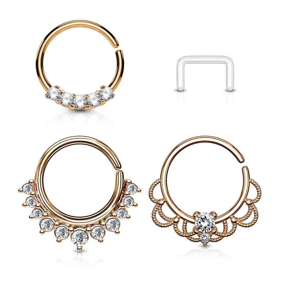 Paquete de 3 piezas circonita cúbica flexible oreja cartílago aro nariz daith tabique + retenedor gratuito 16G Foto 4 de 4