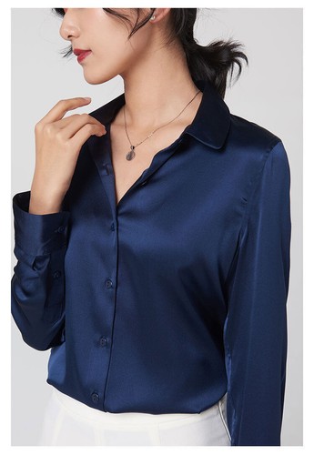 Business Kleidung echte Maulbeerseide Kleid Hemden Langarm Bluse Business Tops - Bild 23 von 36