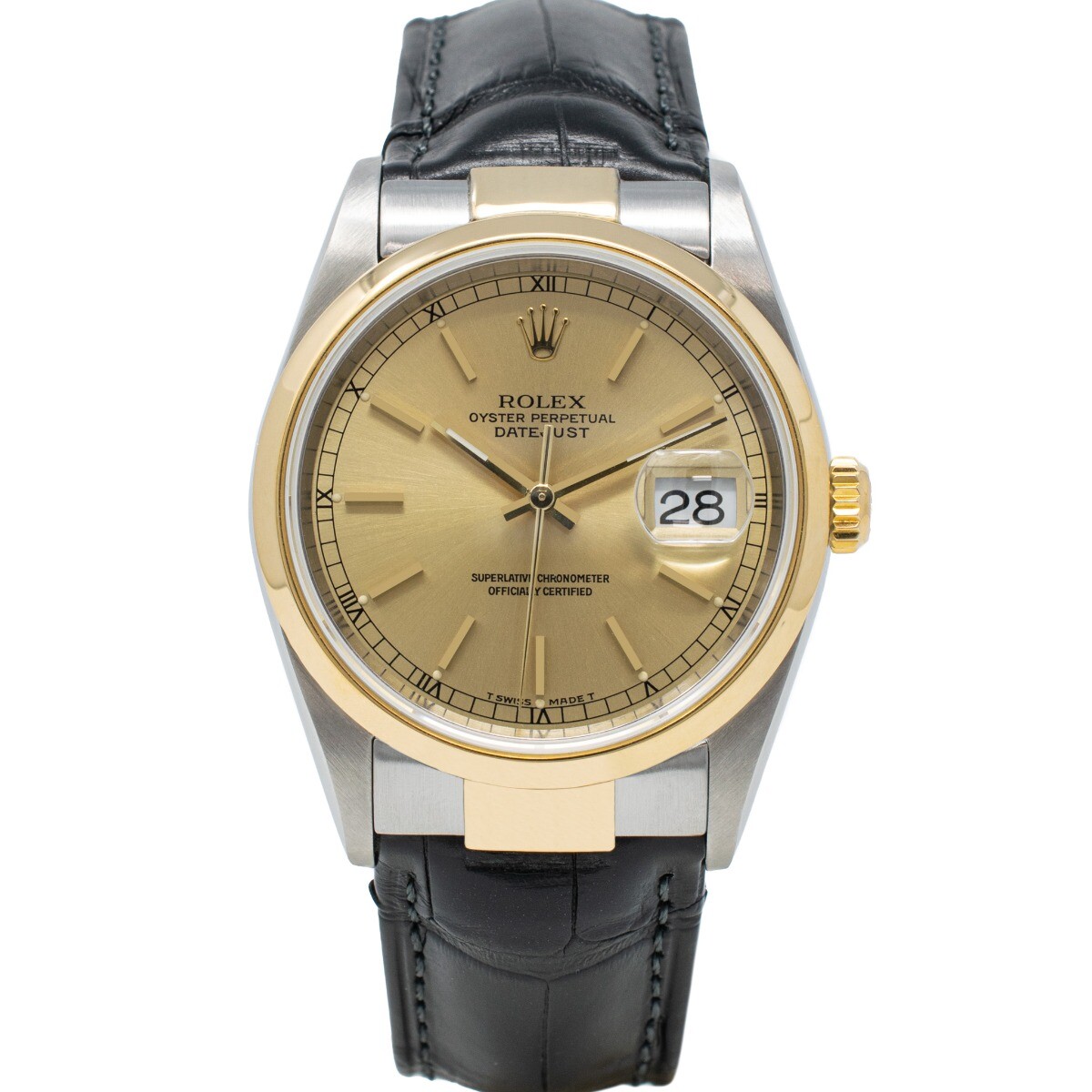 Rolex Datejust 36 Steel & Gold 16203 Champagne, Leather - Pre-owned