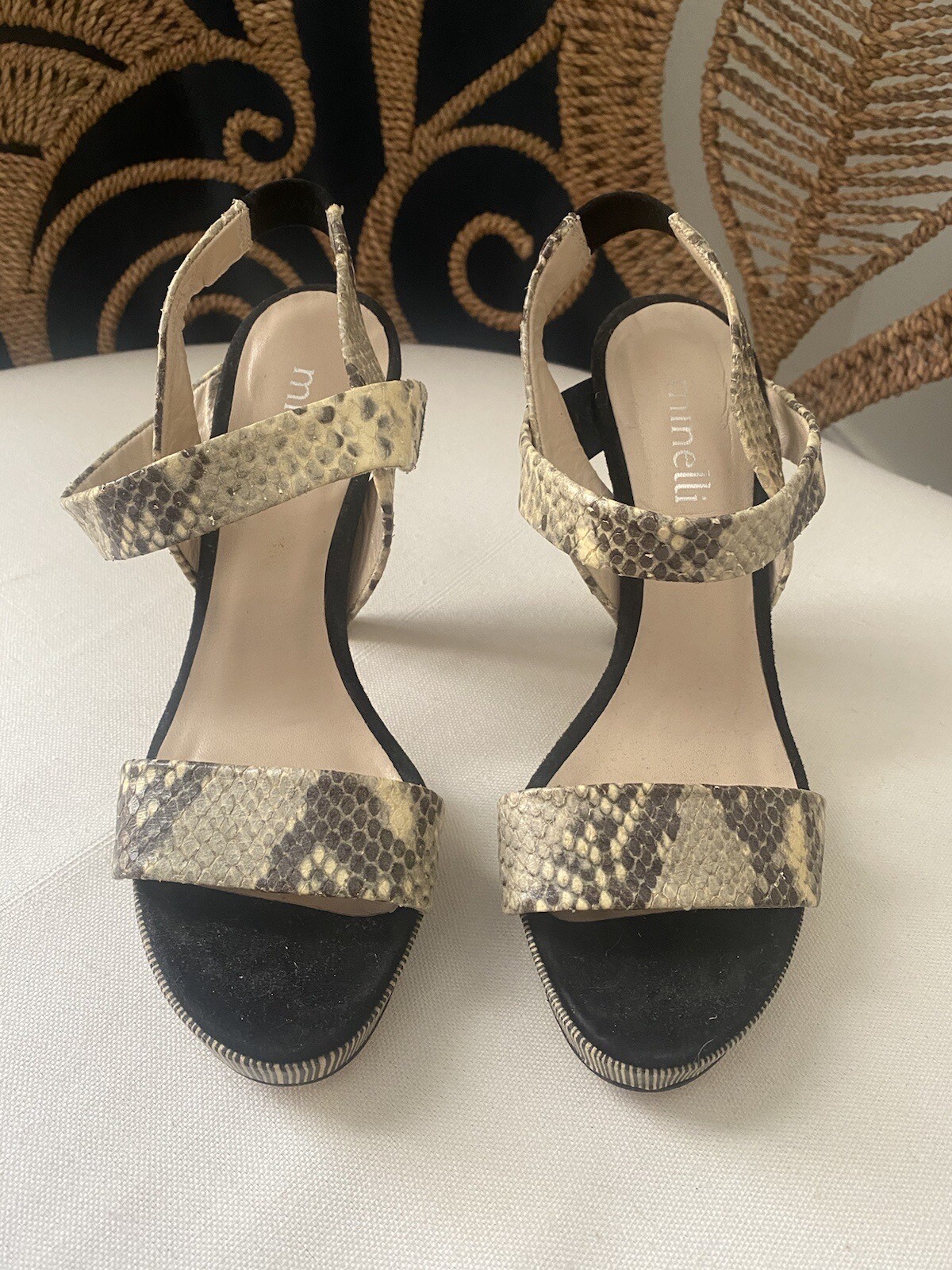 MINELLI PARIS Python Snakeskin Striped Heel Suede… - image 3