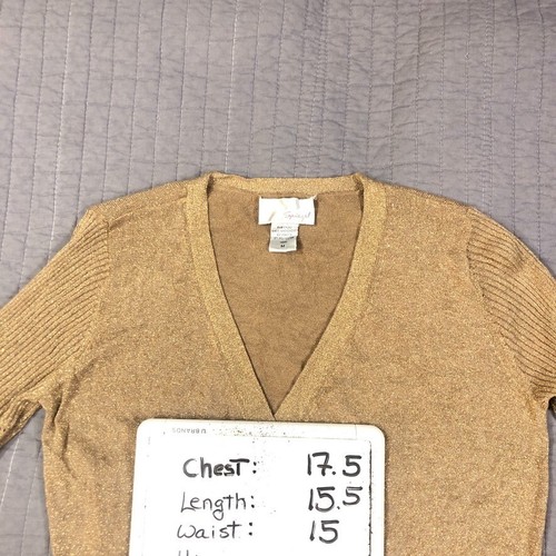 Vintage Spiegel Sweater Women Medium Gold Metallic Wrap Cardigan Crop Evening - Picture 21 of 24