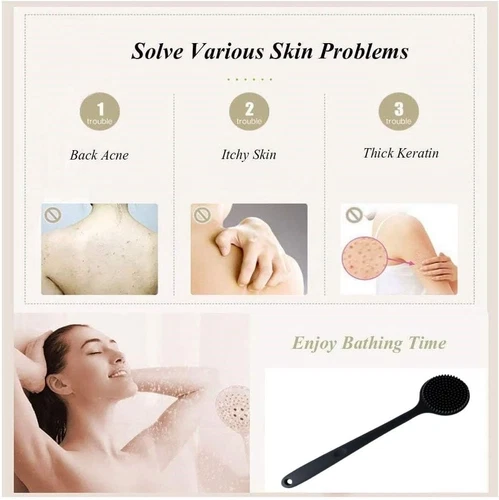 Soft Silicone Back Scrubber Shower Body Brush with Long Handle for Men Women - Picture 5 of 6