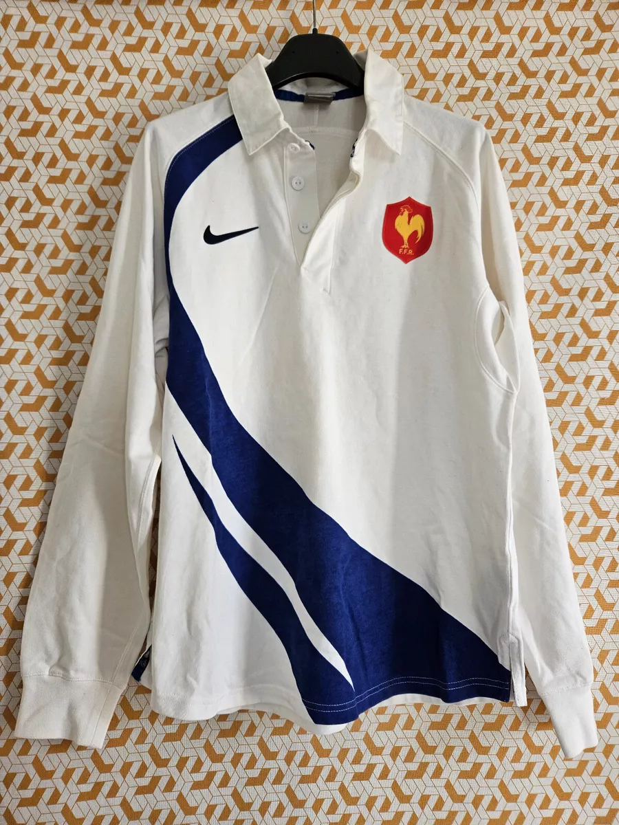 Maillot Rugby Equipe QUINZE de FRANCE Blanc bleu Coton Nike Vintage FFR - M