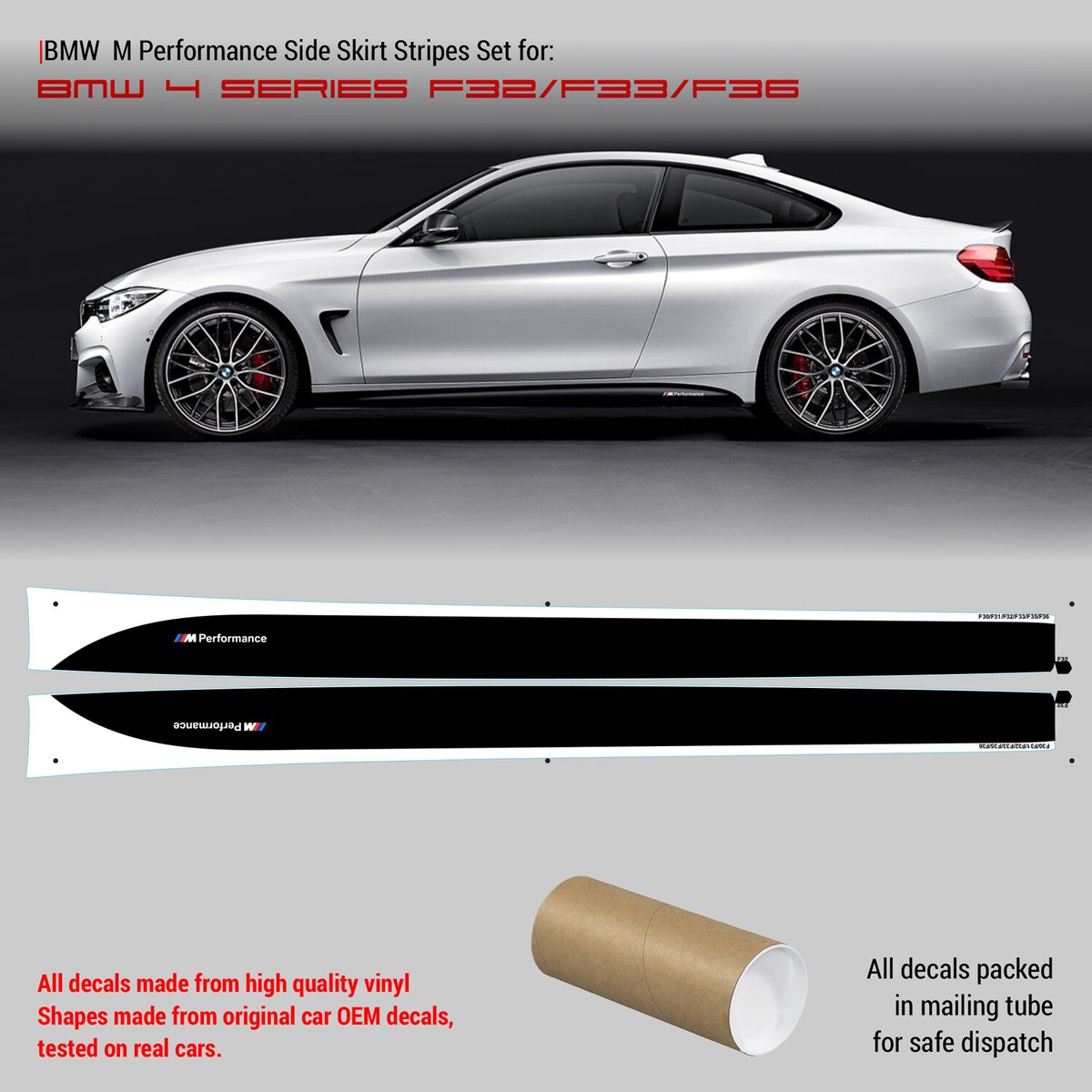 BMW M Performance Side Stripes decals Set for M4 F32 / F33 / F36