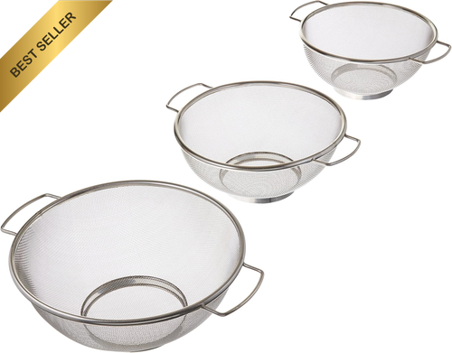 3Pc Fine Mesh Colander Set Stainless Steel 8" 9" 10" Dishwasher Safe Strainers - Picture 9 of 12