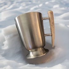 VINTAGE•BEER TANKARD BY PINDER BROS.• SILVER PLATED W/HORN HANDLE.