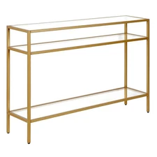 Henn&Hart 42" Brass Metal/Glass Console Table