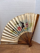 Vintage Chinese 10 Folding Paper Fan Butterfly Floral Bamboo Made in China
