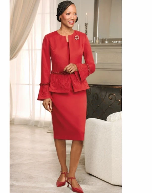 knee length dresses for ladies Giovanna Church Suit G1181-Orange, Orange / 24W