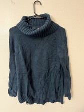 Loft Teal Blue Crowl Neck Cotton Blend Sweater Fall Size Small Women
