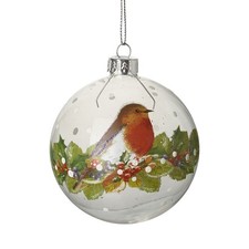 Image of Glass Robin Bauble Christmas Tree Decoration by Heaven Sends with Silver Twine