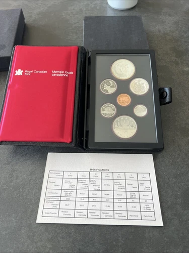 1983 Royal Canadian Mint 7-Coin Proof Set Silver Dollar w/ Athlete & Voyageur $