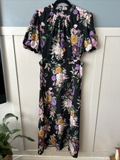 Lipsy Maxi Dress Size 16 Black Floral Short Sleeve Open Sides High Neck Wedding