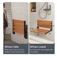 18" Teak Folding Shower Seat Wall Mounted,Fold down Shower Bench