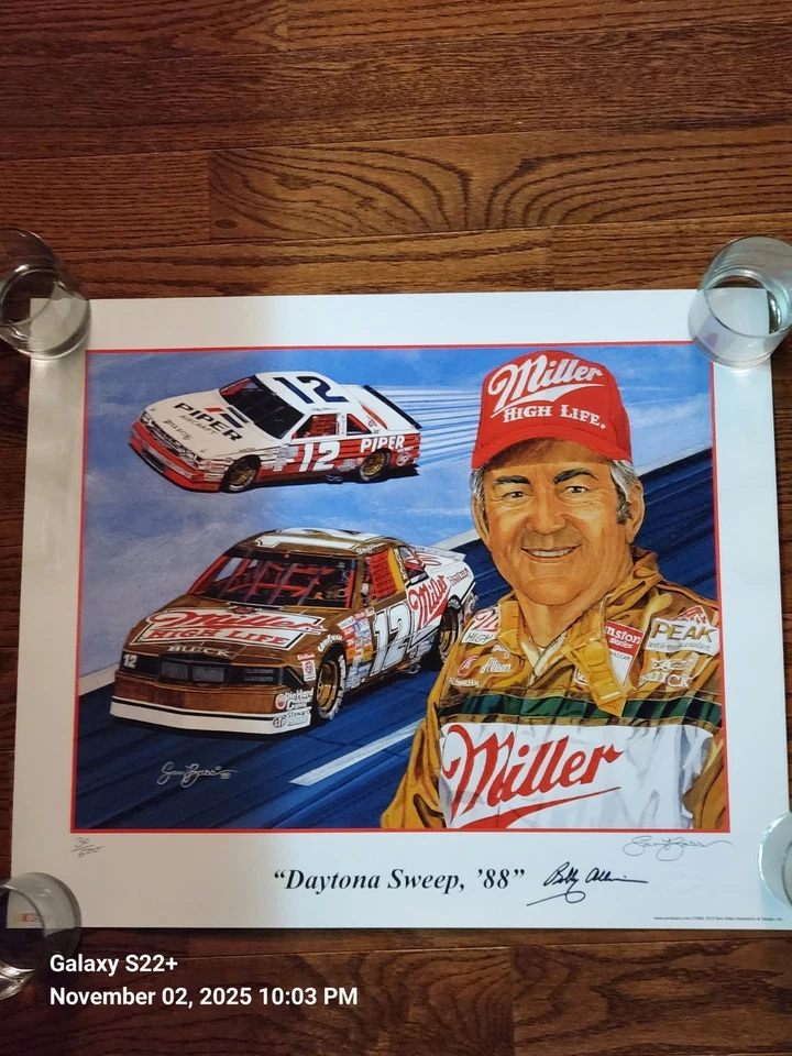 Litografía Sam Bass autografiada por Bobby Allison FIRMADA DAYTONA SWEEP. Foto 3 de 4