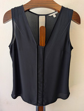 Banana Republic Black Solid V-Neck Sheer Chiffon Keyhole Sleeveless Blouse M