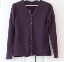 Hawkshead Cardigan Women's Size 14 Dark Purple Velvet 11% Angora 2% Lambswool 