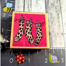 Vap Scrap Holiday Stockings Socks Clothesline Rubber Stamp Wood #B51