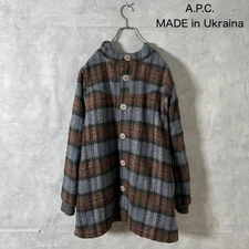 A.P.C. Woman XS Old Checked Wool Hooded Coat Made In Ukraine N57 Limited Edition