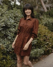 The Normal brand Avery Utility Dress in Espresso Small Button Down Collared NWT