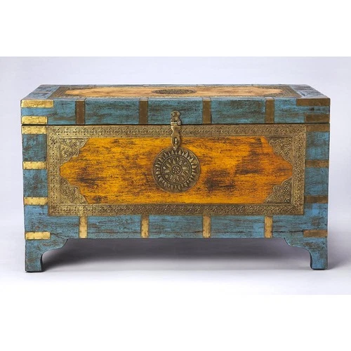 Nador Hand-Painted Brass Inlay Storage Trunk Coffee Table, Assorted - Picture 10 of 11