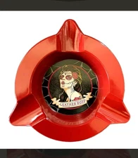 Deadwood Leather Rose 3 Finger - Melamine Ashtray (Red) NEW In BOX