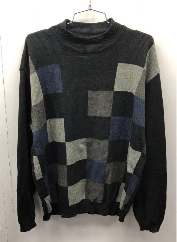 Pull Vintage Homme Années 80 - Motif Géométrique Diamant - Noir/gris - Taille XL