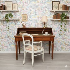 Bureau Ancien Noyer Cuir Vert Tiroirs Italie XIXe Siècle Original