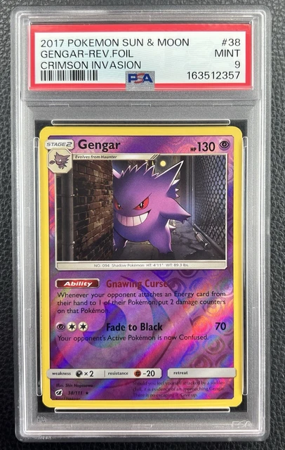 LOW POP 🔥2017 POKEMON SUN & MOON CRIMSON INVASION #38 GENGAR-REVERSE FOIL PSA 9