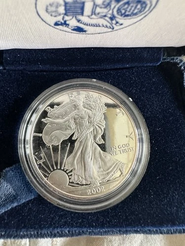2002 American Silver Eagle uncirculated, one ounce fine silver, Case And COA