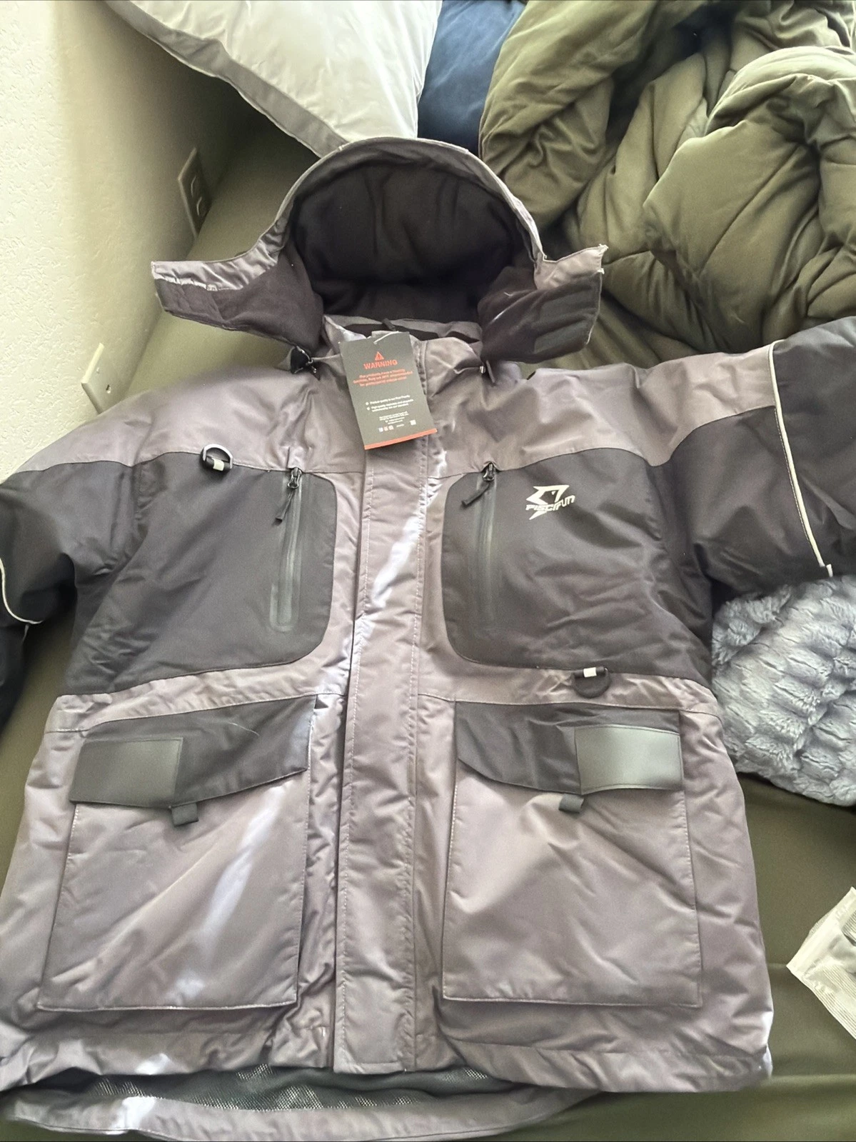 Piscifun Ice Fishing Jacket Floating Waterproof Insulated Coat Grey/Black Sz Med